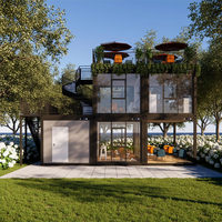 Casa Contenedor Prefabricada de Doble Planta con Estructura de Acero y Paredes de Vidrio, Moderna, de Lujo, Fácil de Instalar y Personalizable