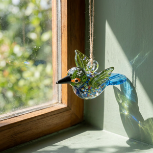 Ornement en verre soufflé artisanal en forme de colibri, figurine d'oiseau colorée en verre soufflé, décoration de table, décoration d'intérieur, design Art Déco, mariage - Product Image 3