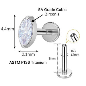 JIAXIN <span class=keywords><strong>Labret</strong></span> de Titanio ASTM F136 de 16G con Rosca Interna y Solitario de Zirconia Cúbica Marquise 5A para <span class=keywords><strong>Piercing</strong></span> de Tragus y Hélix - Product Image 2