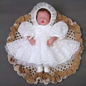 Robe de baptême <span class=keywords><strong>pour</strong></span> bébé fille de 0 à 30 <span class=keywords><strong>mois</strong></span>, grande robe de mariée en dentelle blanche, col rond, princesse - Product Image 5