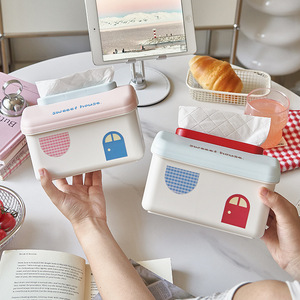 Sweet House Cartoon Tissue Box With Handle Blue Pink PP Material For Living Room Car Bathroom Storage - Product Image 3