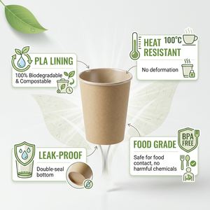 Gobelets en Papier Kraft Biodégradables à Double Paroi avec Couvercles pour Café Latte Chaud, Tailles 8oz 12oz 16oz 22oz, avec Logo Personnalisé pour Magasin de Café - Product Image 3