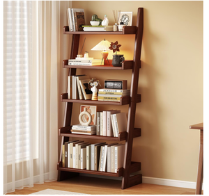 Custom 5 Tier <strong>Ladder</strong> <strong>Shelf</strong> <strong>Leaning</strong> Bookshelf with Wood Frame Tall Bookcase Standing Storage Organizer Solid Wood Storage <strong>Shelves</strong> - Product Image 1