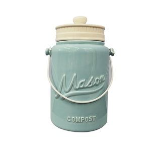 Customized wholesale custom mint green waste bins ceramic composter columnar shaped compost bin garden worm compost bin