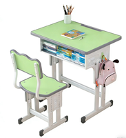 Ensemble bureau et chaise pour étudiant en métal durable, réglable en hauteur, avec étagère à livres et crochet latéral pour sac