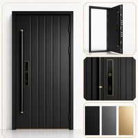 Porte d'entrée de sécurité noire JUNYAO avec rainures verticales, joint EPDM, résistante aux intempéries, certifiée CE AS2047 NFRC pour appartement