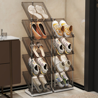 Range-chaussures incliné moderne et portable à 3 niveaux en PET transparent pour salon, hôtel et appartement