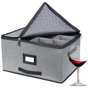 Boîte de rangement pour verres à vin, boîte rigide rembourrée et matelassée pour verrerie avec 12 séparateurs - Product Image 1