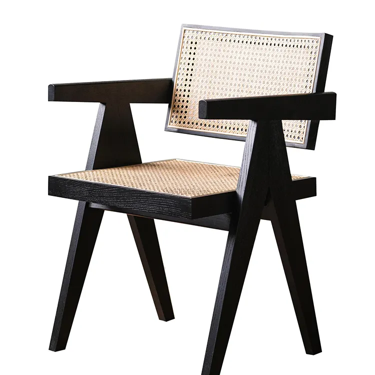 Armlehnen stuhl mit Rücken kissen French Rattan Bistro Chair Single Holz Modernes Design Eleganter Esszimmers tuhl Wohn möbel