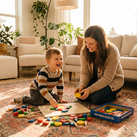 Set Balok Pola Edukatif Kayu dengan Kartu - Puzzle Bentuk Geometris Montessori & Alat Bantu Matematika untuk Anak Usia 2-4 Tahun