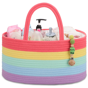 Vente en gros de sac à couches pour maman panier en coton arc-en-ciel pour produits pour bébés <span class=keywords><strong>organisateur</strong></span> de couches portable pour le voyage - Product Image 4