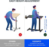 Table de lit réglable FLEXISPOT H7 avec roulettes pneumatiques, bureau mobile pour ordinateur portable, pour hôpital et usage domestique (noir métallique)