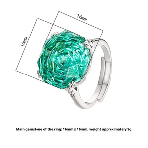 Fashion Jewelry Eco-friendly Copper 16mm Emerald Green Zircon Minimalist Solitaire <b>Adjustable</b> <b>Ring</b> for Refined Daily Wear - Product Image 2