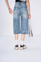 YUANBOFEI Jeans courts droits pour femmes Denim pantalon skinny avec planche à laver détruire les trous irréguliers de lavage à l'avant et à l'arrière Style Y2K