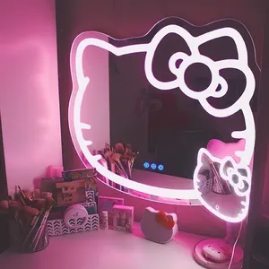 Cermin dinding tukang cukur lampu sentuh pintar desain kustom OEM/ODM RGB bentuk kucing kitty kosmetik rias lampu led cermin