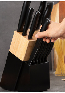 Kitchen Ware 13‑Piece Black Coated Kitchen <b>Knife</b> <b>Set</b> Household Cutlery <b>Set</b> with Two‑Tone Spliced Wooden <b>Knife</b> Block - Product Image 6