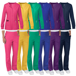 Women <b>Scrubs</b> Set Long Sleeve V Neck Moisture Wicking Hospital Uniforms <b>Blue</b> Yellow Turquoise Navy Rose Red Purple S XXL - Product Image 1