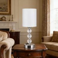 Lampe de table moderne en tissu avec abat-jour boule de cristal ronde, alimentation tactile CA pour salon, chambre familiale, chevet, hôtel