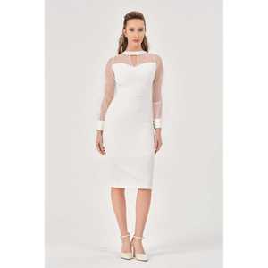 ชุดราตรีสีแดงทรงเข้ารูป ดีไซน์คอไขว้ แขนผ้าชีฟองบางเบา ช่วงเอวธรรมชาติ สีแซคส์ - Product Image 6