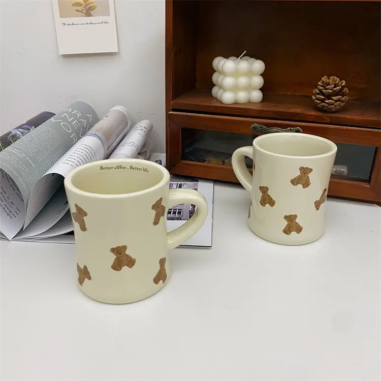 Harmony sıcak satmak kalın duvar çikolata ayı isıya dayanıklı Retro süt çay özel seramik sevimli kahve kupa bardak