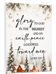 Glory to God in the Highest, Versículo Bíblico Lucas 2:14, Arte <span class=keywords><strong>de</strong></span> Pared, Pueblo Nevado <span class=keywords><strong>de</strong></span> Invierno, Lienzo Enmarcado, Decoración Navideña Cristiana - Product Image 2