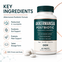 Comprimés Postbiotiques Akkermansia pour la Santé du Microbiome – Formule Pasteurisée AKK Muciniphila – Marques de Bien-être – Fournisseur OEM en Marque Blanche