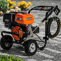 Nettoyeur haute pression à essence puissant 4000 PSI, démarrage électrique, moteur 14 CV 420 cm³, eau froide, sur roues et 4 buses pour le dégraissage des camions miniers