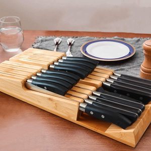Bloc à couteaux en bambou pour tiroir, pour 16 couteaux (couteaux non inclus), organisateur de rangement détachable et lavable pour couverts de cuisine - Product Image 5