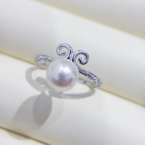 10753DIY Accessories S925 Silver Ring Empty Holder with Gold Finish 10-12mm Round for <b>Pearl</b> <b>Jewelry</b> - Product Image 3