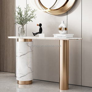<span class=keywords><strong>Mesa</strong></span> de entrada de pies dorados cilíndricos de <span class=keywords><strong>alta</strong></span> calidad, <span class=keywords><strong>mesa</strong></span> decorativa de piedra sinterizada de lujo, <span class=keywords><strong>mesa</strong></span> de consola de acero inoxidable para Hotel - Product Image 4