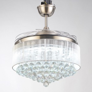 Ventilateur de plafond à 42 pouces avec pales cachées et lustre en cristal doré à bon prix - Product Image 2