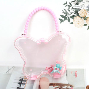 Butterfly Jewelry Storage Box Pink Mini Organizer For Girls With Beaded Handle Desktop Storage Case - Product Image 2
