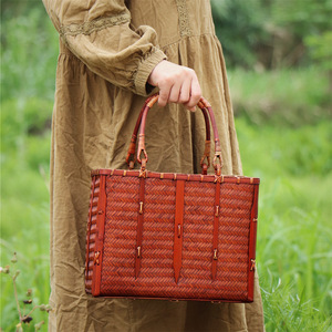 Handmade Bamboo Woven Bag Japanese Zen Style Women's Tote Eco Friendly Casual Beach Bag 3L Capacity Two Handles - Product Image 1