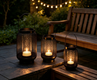 Ensemble de 3 lanternes en métal noir, lanterne à bougie suspendue portable pour la décoration de la maison, du patio, de la table de mariage