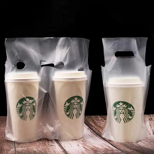 Bubble Tea Coffee Milk Tea Single Cup Double Cup Bags Takeaway Takeout Soft Juice Drink Cups Holder Loop Handle Plastic Bag