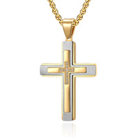 Nouveau pendentif européen et américain à trois couches combinaison pierre croix hommes collier en acier inoxydable personnalisé cou polyvalent
