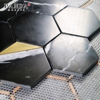 Mosaïque de carreaux hexagonaux en marbre noir créatif, mosaïque de pierre métallique, mosaïque de verre