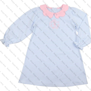 Abbigliamento Invernale per Bambine all'Ingrosso, Vestiti a Righe Azzurri con Colletto Smerlato e Set di Leggings, Outfit Coordinati per Sorelle - Product Image 4