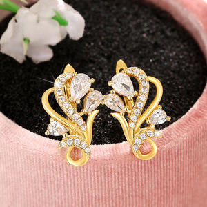 Orecchini a polsino in cristallo E2170, placcati oro 22k, a forma di pianta, romantici, gioielli da donna per matrimonio - Product Image 5