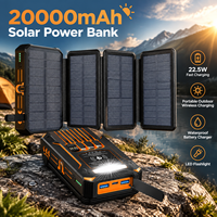 Batterie solaire pliable Li-Polymère 20000mAh 22.5W avec chargeur sans fil et charge rapide 2-en-1, entrée Type-C, étanche et lumière LED