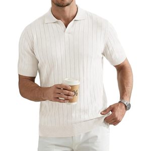 Polo de Punto de Manga Corta para Hombre FOXA, Textura Acanalada, Cuello Johnny, Transpirable, Ropa Casual de Verano - Product Image 1