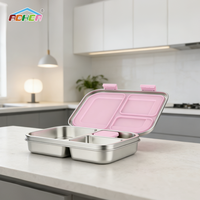 Boîte à lunch bento pour enfants en acier inoxydable sans BPA, chauffable, avec 3 compartiments pour la sécurité scolaire