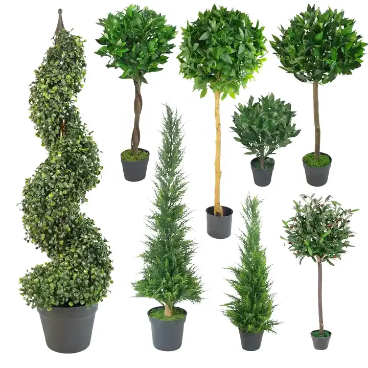 Toptan oturma odası yapay dekoratif ağaçlar yılan şekilli sarmaşık bitki şimşir Topiary Bonsai ile plastik kaplar