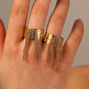 Wholesale Cuff Ring Tassel <b>Beaded</b> Chain Adjustable Stylish Design Rings Exaggerated Women Ring - Product Image 6