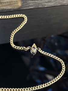 Bracelet chaîne gourmette en or massif 18 carats Xinfly avec diamant marquise, solitaire horizontal délicat, bijoux fins en or AU750 pour femme - Product Image 5