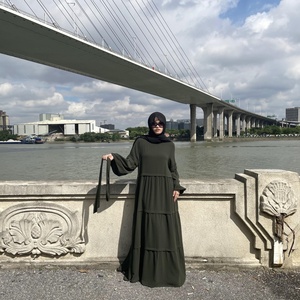 6420# Bubble Chiffon Simplicity Solid Color Elastic Sleeves Splicing Fashion Long Dress Muslim Turkey Islamic Clothing - Product Image 3