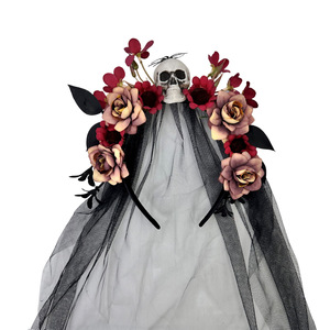 Diadema de tul floral de camelia hecha a mano, tocado gótico de bruja para disfraz de Halloween, accesorio para fotos de fiesta o escenario. - Product Image 1