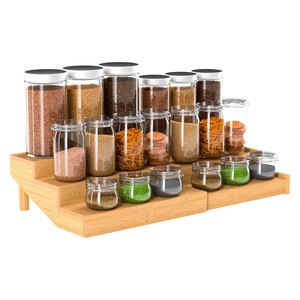Bamboo Expandable Spice Rack Multi Layer <b>Desktop</b> Storage <b>Shelf</b> With Adjustable Design For Kitchen Cabinet Organization - Product Image 1