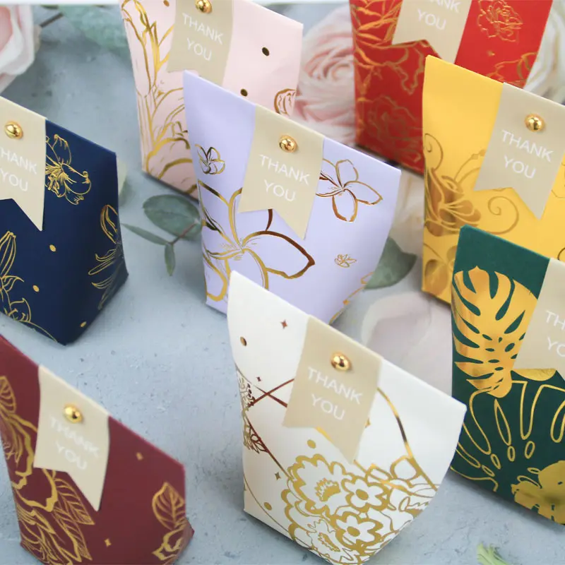 Customize Gold Foil Wedding Gifts Box Candy Bag Packaging Paper Box Birthday Party Favors Supplies Boxes