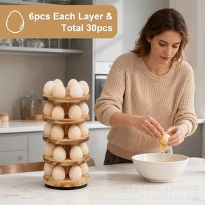 Wooden Rotating Egg Rack 5 Tier 6.25x12.75 Inch 360 Degree <b>Kitchen</b> Storage Display Stand - Product Image 3